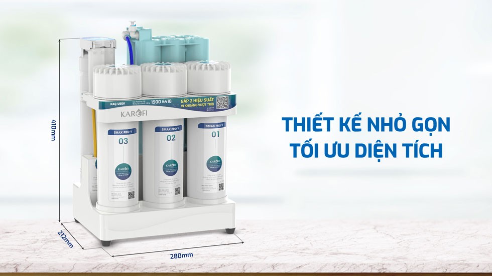 Máy lọc nước RO Karofi KAQ-U50K thiết kế nhỏ gọn tối ưu diện tích